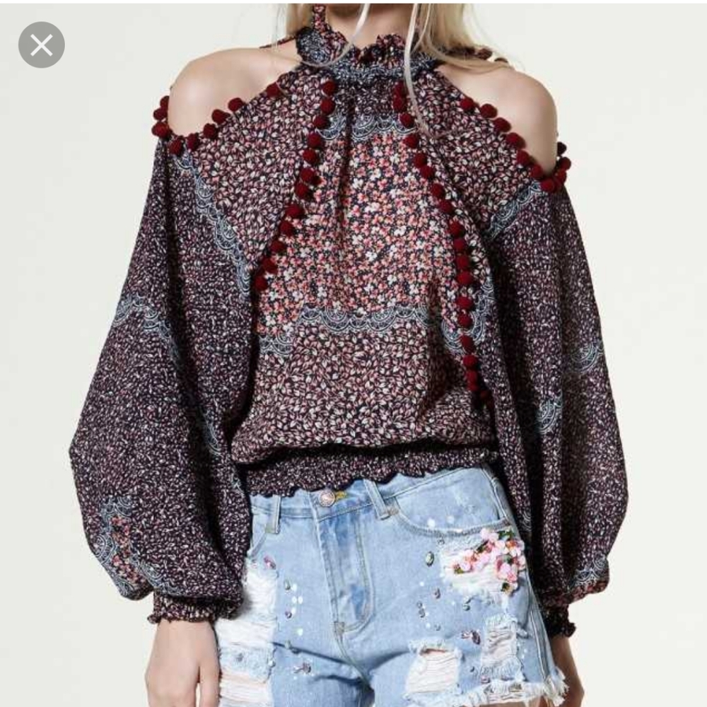 Storets Delisa PomPom Cut-Out Top